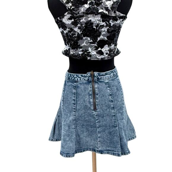 Vintage 90s No Boundries Acid Washed Denim Gored Mini Skirt‎ Sz 13 Med/Large - Picture 6 of 10